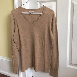 Tan V-Neck Sweater from Ann Taylor Loft—medium